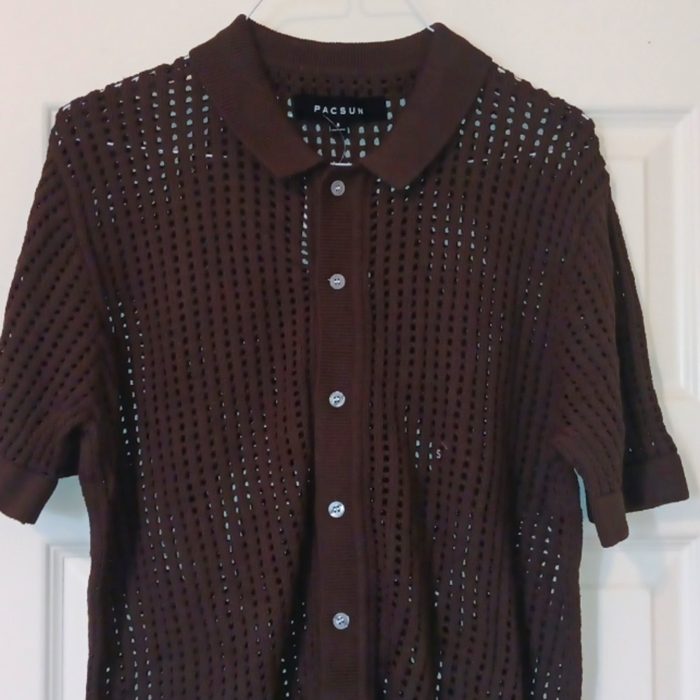PacSun Men's Brown Knit Button-Up Shirt Nwt Medium